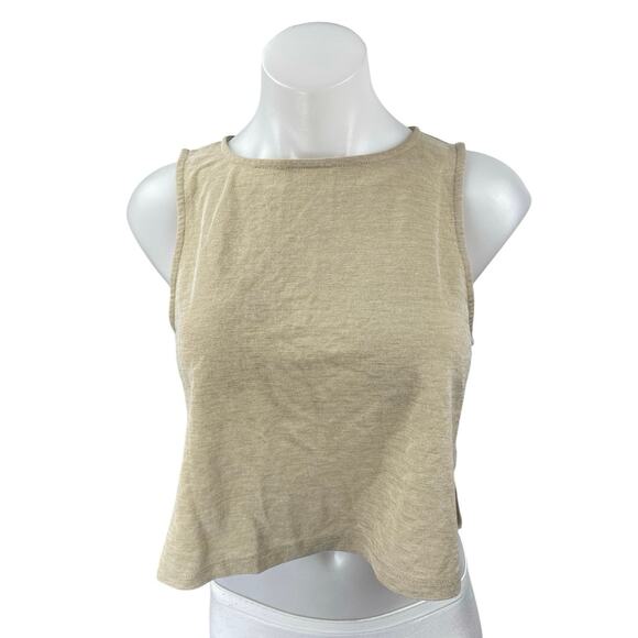 MNG Mango Beige Tan Khaki Sleeveless High Neck Cami Cropped Tank Top Size S - Picture 1 of 4